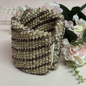 Ultra Wide Swirl Crystal Cuff – 10cm hand-crocheted w/ Bohemian crystals. Secure clasp. Hypoallergenic