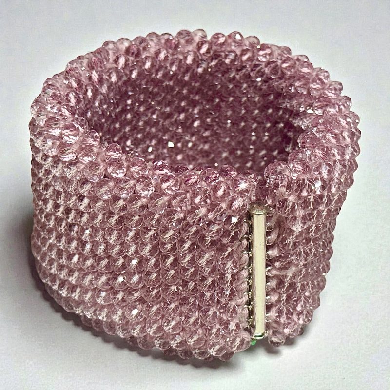 hand made cuff bracelet for women in tea pink crystals