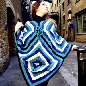Wings Of A Butterfly Poncho - Hand-crocheted geometric lambswool blend. Custom colors. Only 1 remaining. By Sarah Valley UK