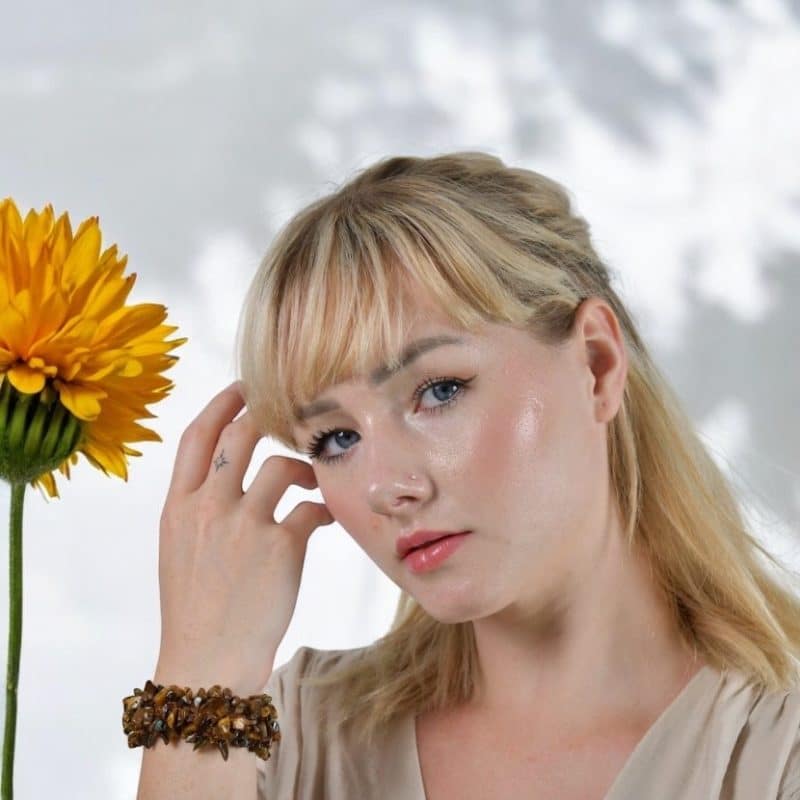 Handmade gemstone bracelet featuring a 1-inch cuff design with ethically sourced A-grade stones. Constructed from durable stainless steel with secure slide-barrel clasp.