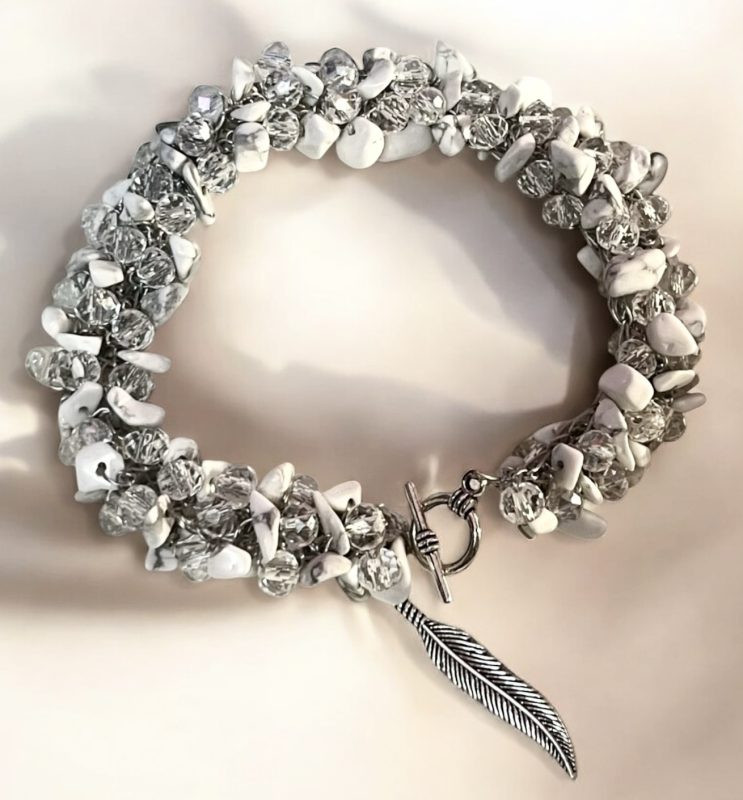 Gemstone and Crystal Feather Bracelet – Bohemian Elegance by Sarah Valley