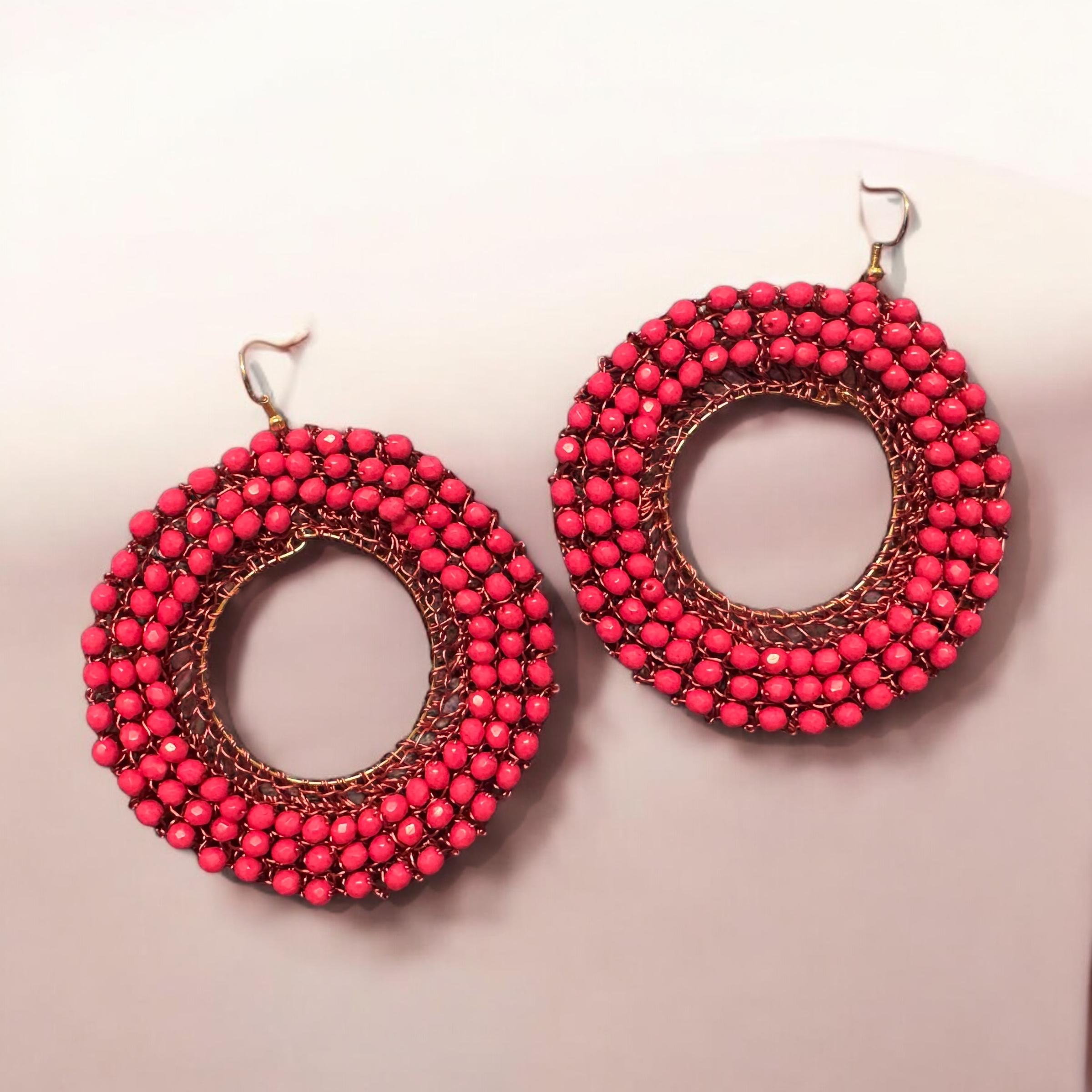 Mandala Bohemian Earrings (Large) - 8cm fire-polished Czech crystals. Hand-crochet luxury. Sarah Valley UK