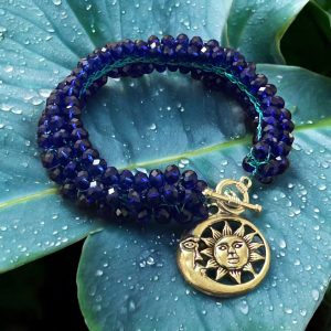 New Bohemian Moon and Sun Bracelet - Hand-crocheted Bohemian crystals w/ celestial charms. Hypoallergenic cosmic sparkle.