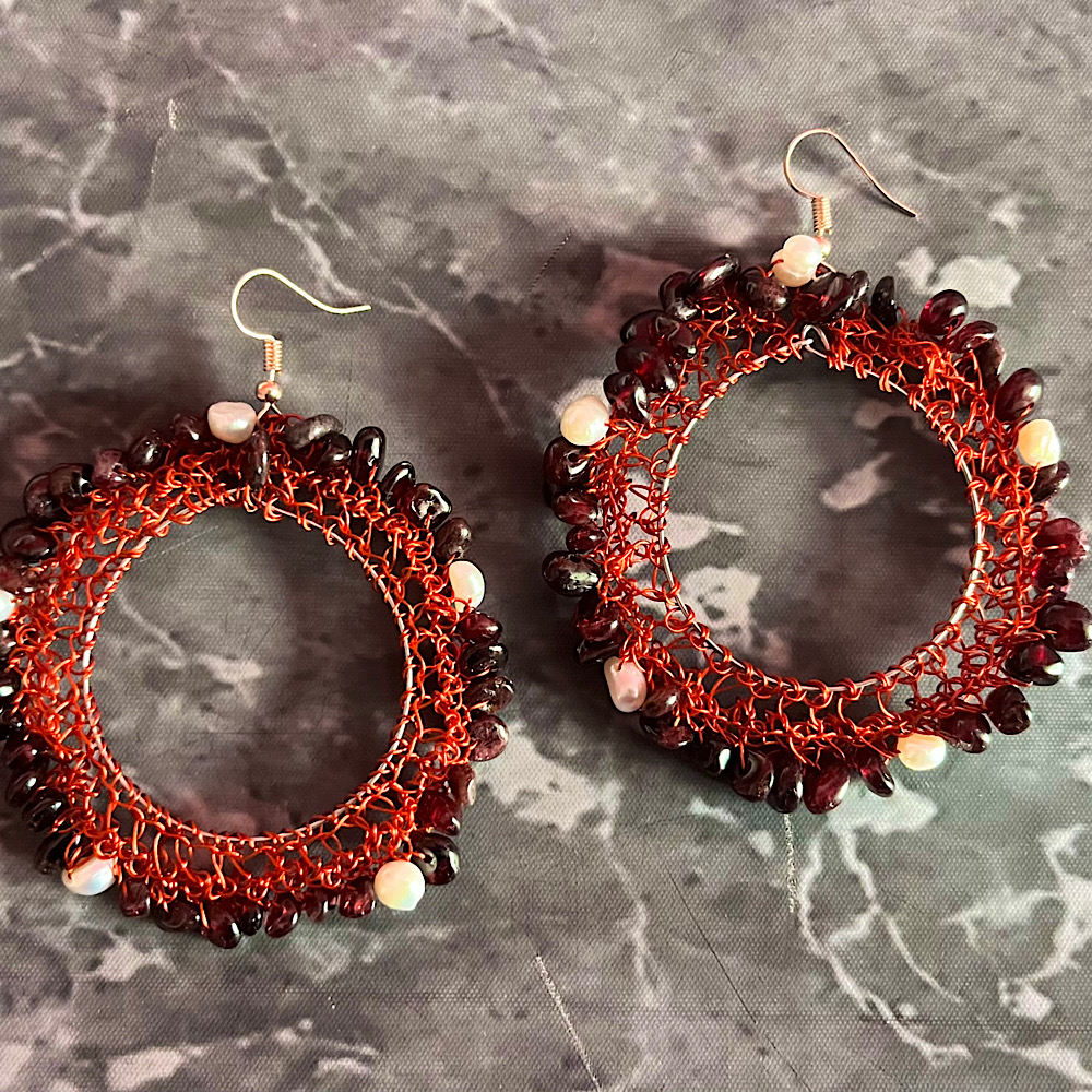 Gemstone and Pearl Mandala Earrings - Image 2