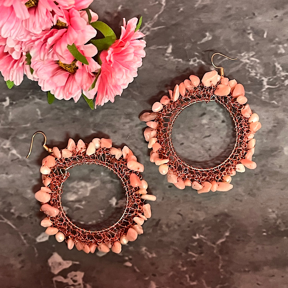 Gemstone and Pearl Mandala Earrings - Image 5