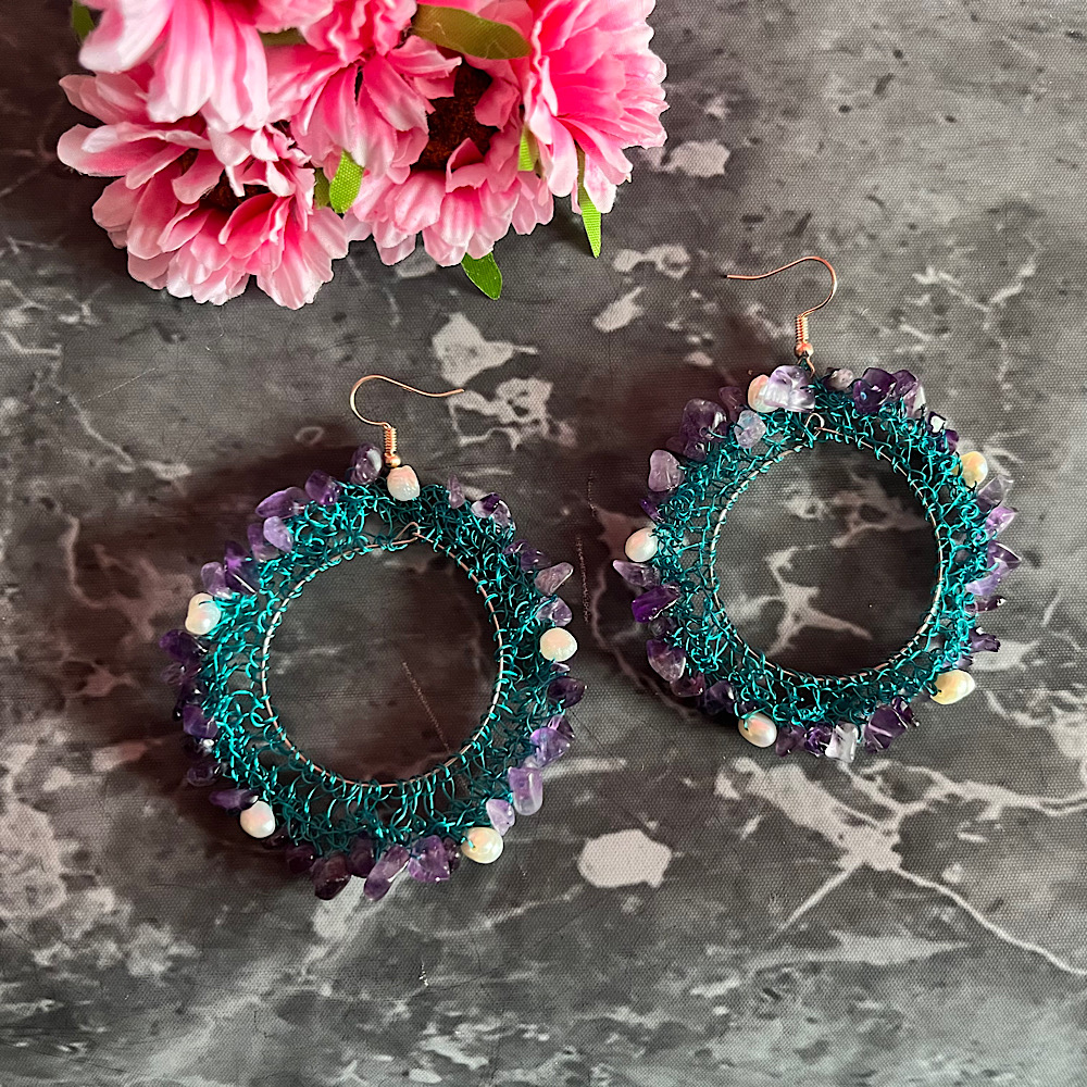 Gemstone and Pearl Mandala Earrings - Image 3