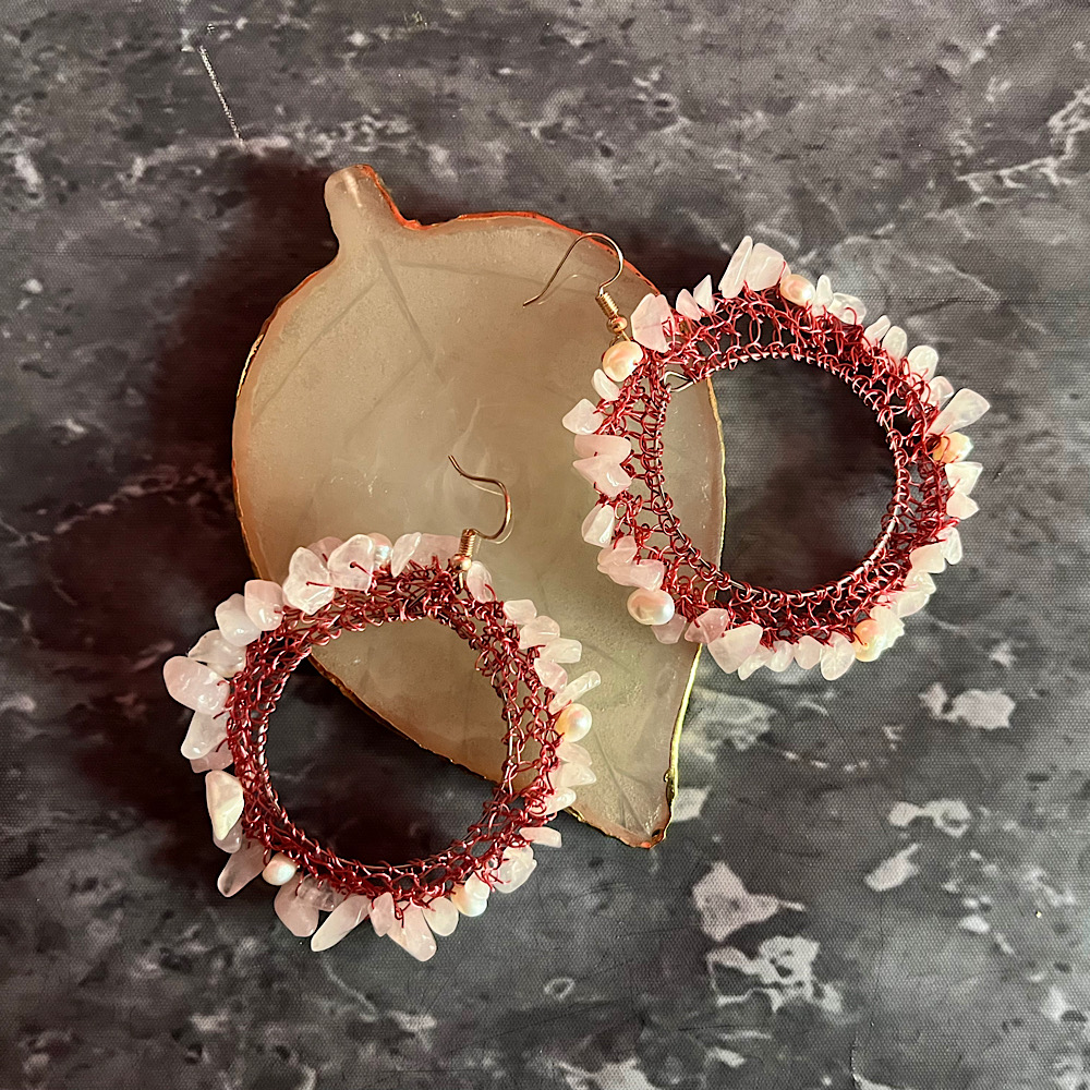 Gemstone and Pearl Mandala Earrings - Image 4