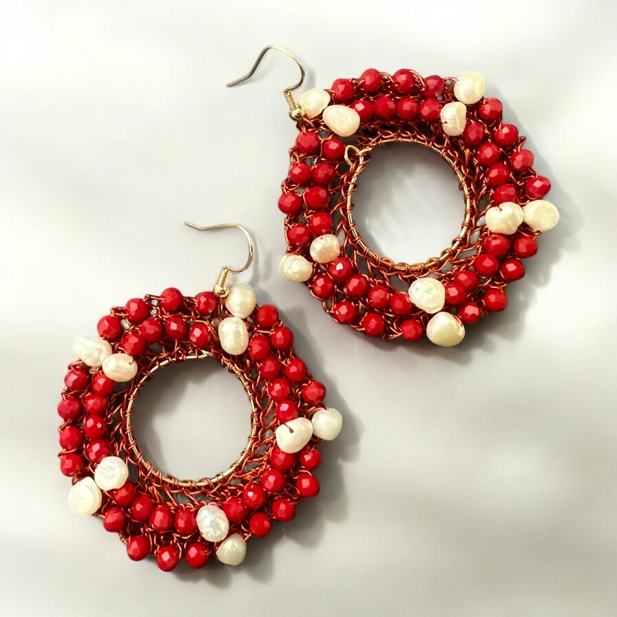 Mandala Bohemian and Pearl Earrings