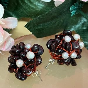 Gemstone and Pearls Cluster Earrings – Organic Elegance by Sarah Valley