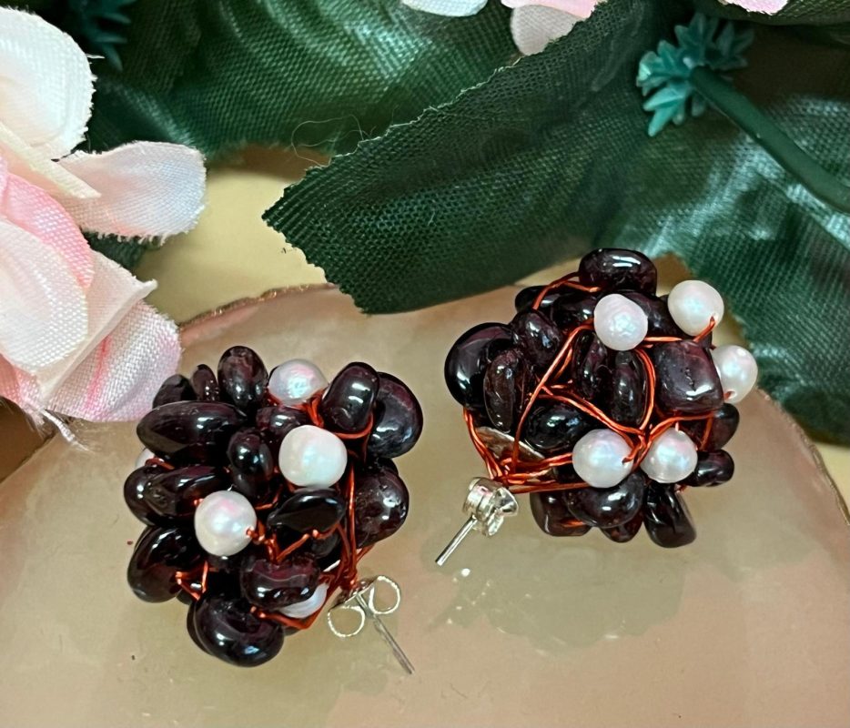 Gemstone and Pearls Cluster Earrings – Organic Elegance by Sarah Valley