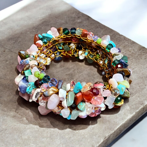 Gemstone Pearl Crystal Bracelet - Nature’s trio: gemstones, crystals & pearls. Hypoallergenic artisan uniqueness.