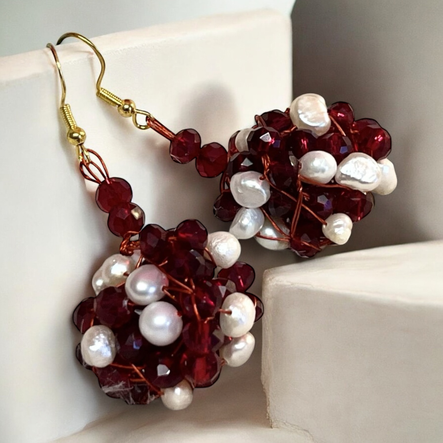 Crystal and Pearl Drop Earrings - Image 2