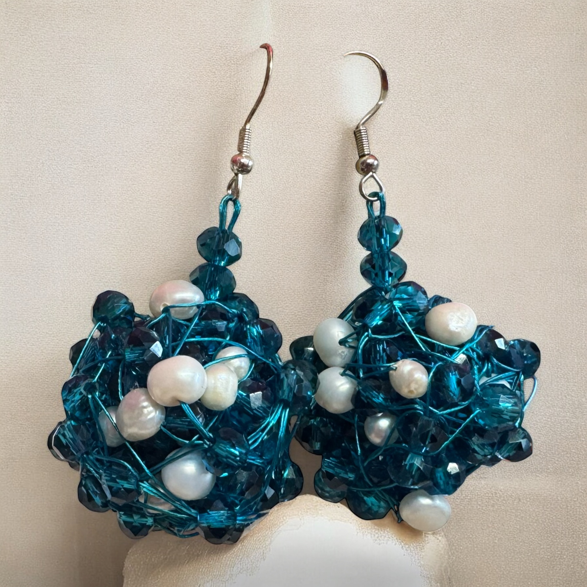 Crystal and Pearl Drop Earrings - Image 5