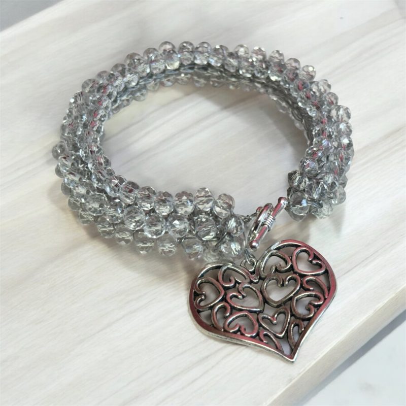 Artisan Heart Bracelet - Hand-crocheted Czech crystals w/ silver heart charm. Hypoallergenic love you can wear.