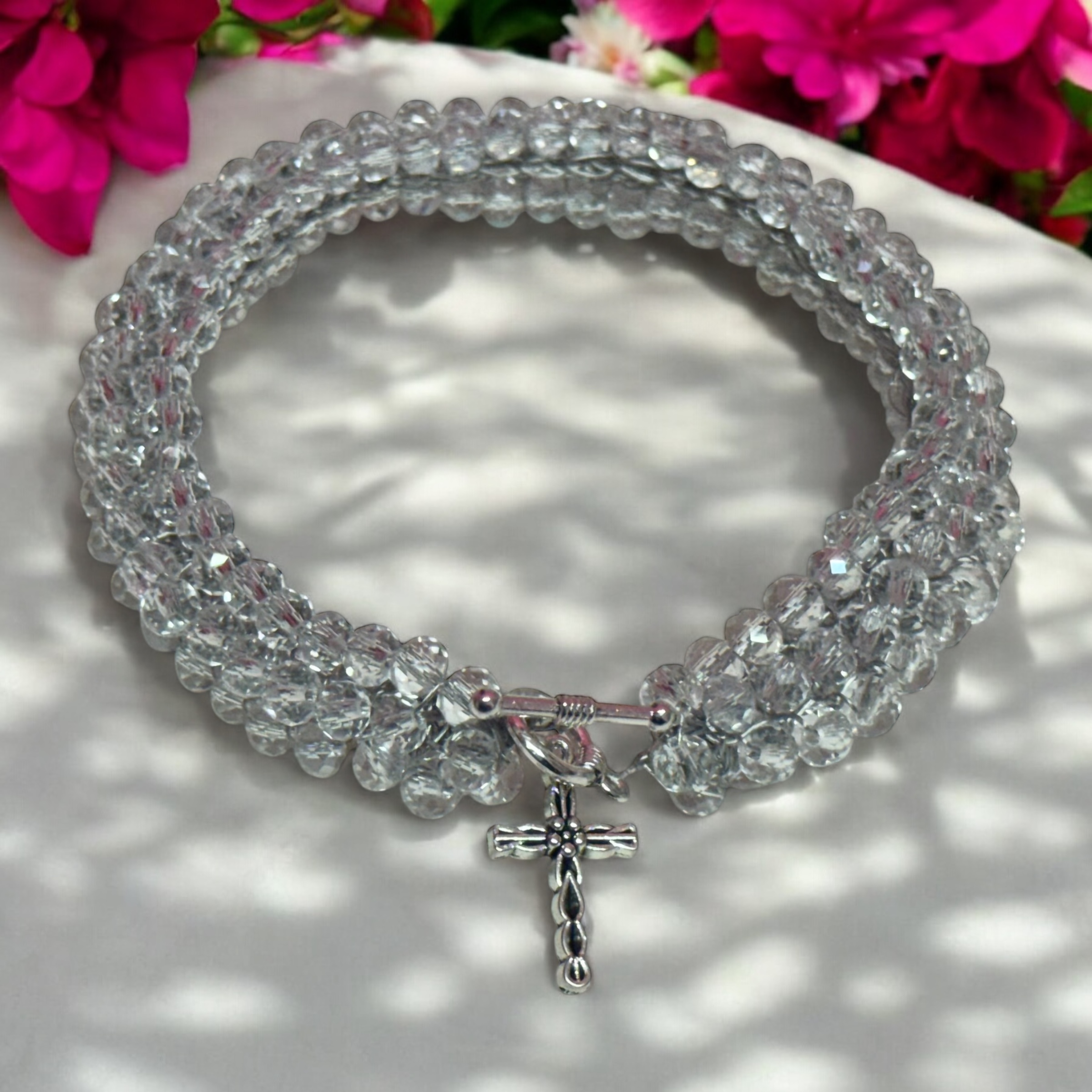 Bohemian Crystal Cross Bracelet – Faith-Inspired Artisan Jewelry