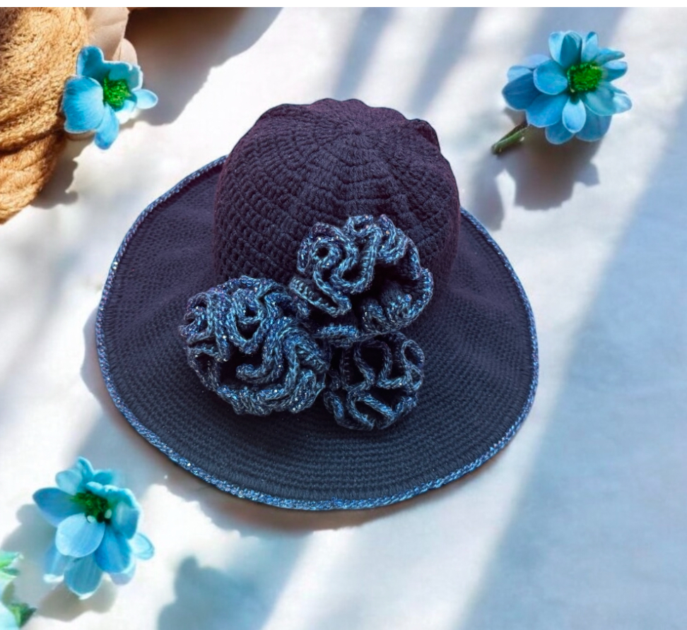 Medium Brim Italian Cotton trio Flower Hat - Image 2