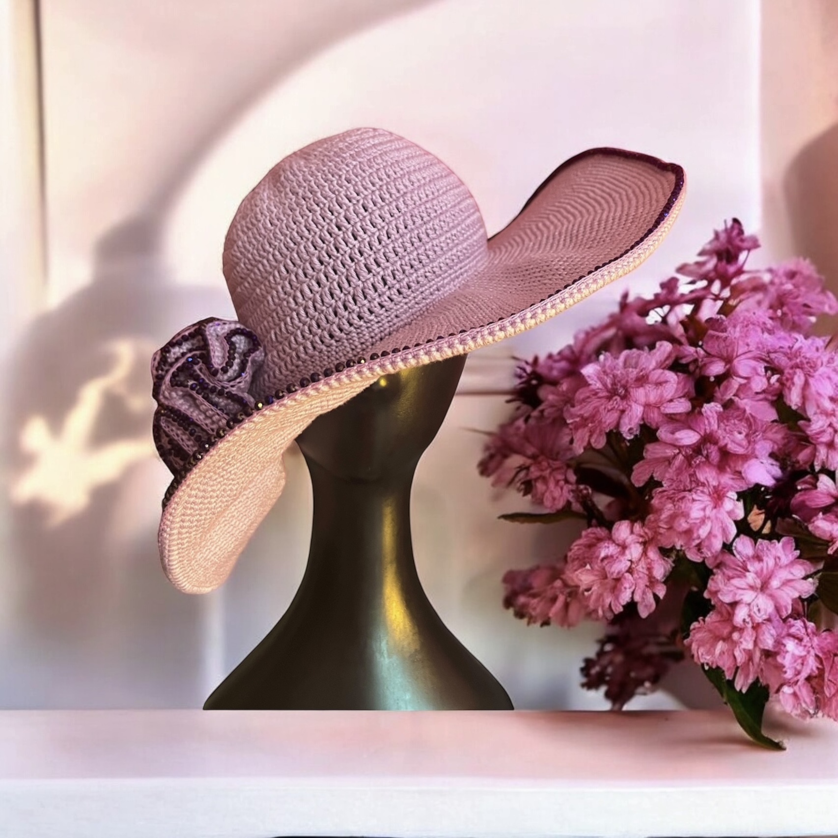 Large Brim Egyptian Cotton Flower Hat