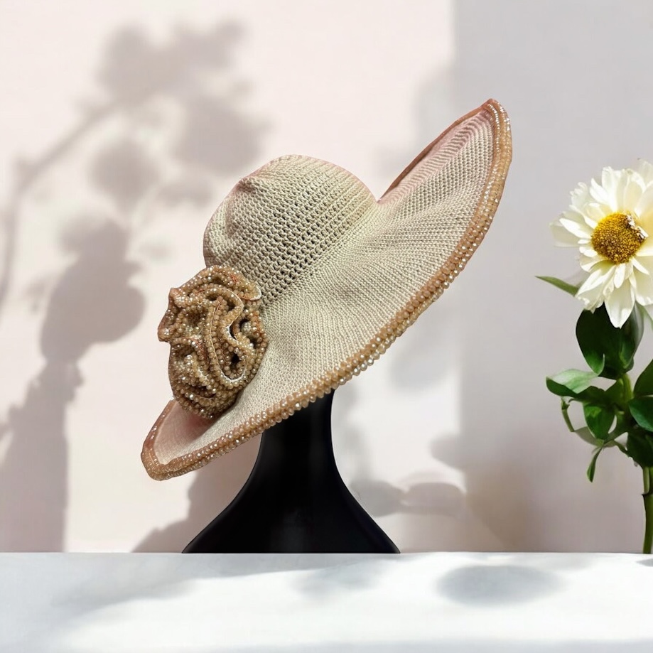 Large Brim Egyptian Cotton Flower Hat - Image 3