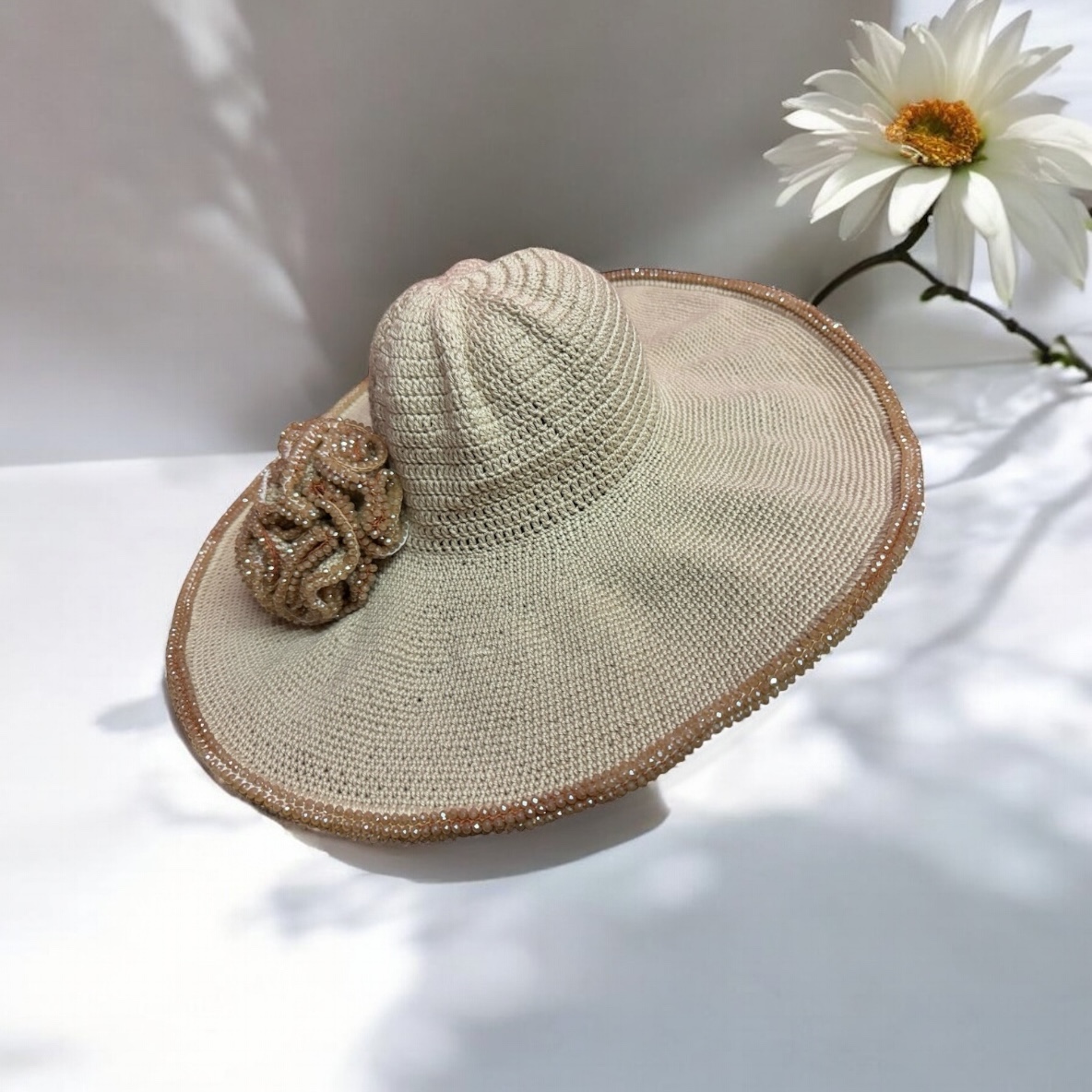 Large Brim Egyptian Cotton Flower Hat - Image 4
