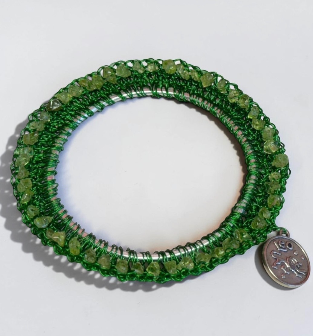Peridot Gemstone Bangle with Leo Charm | August Birthstone Bangle - Image 2