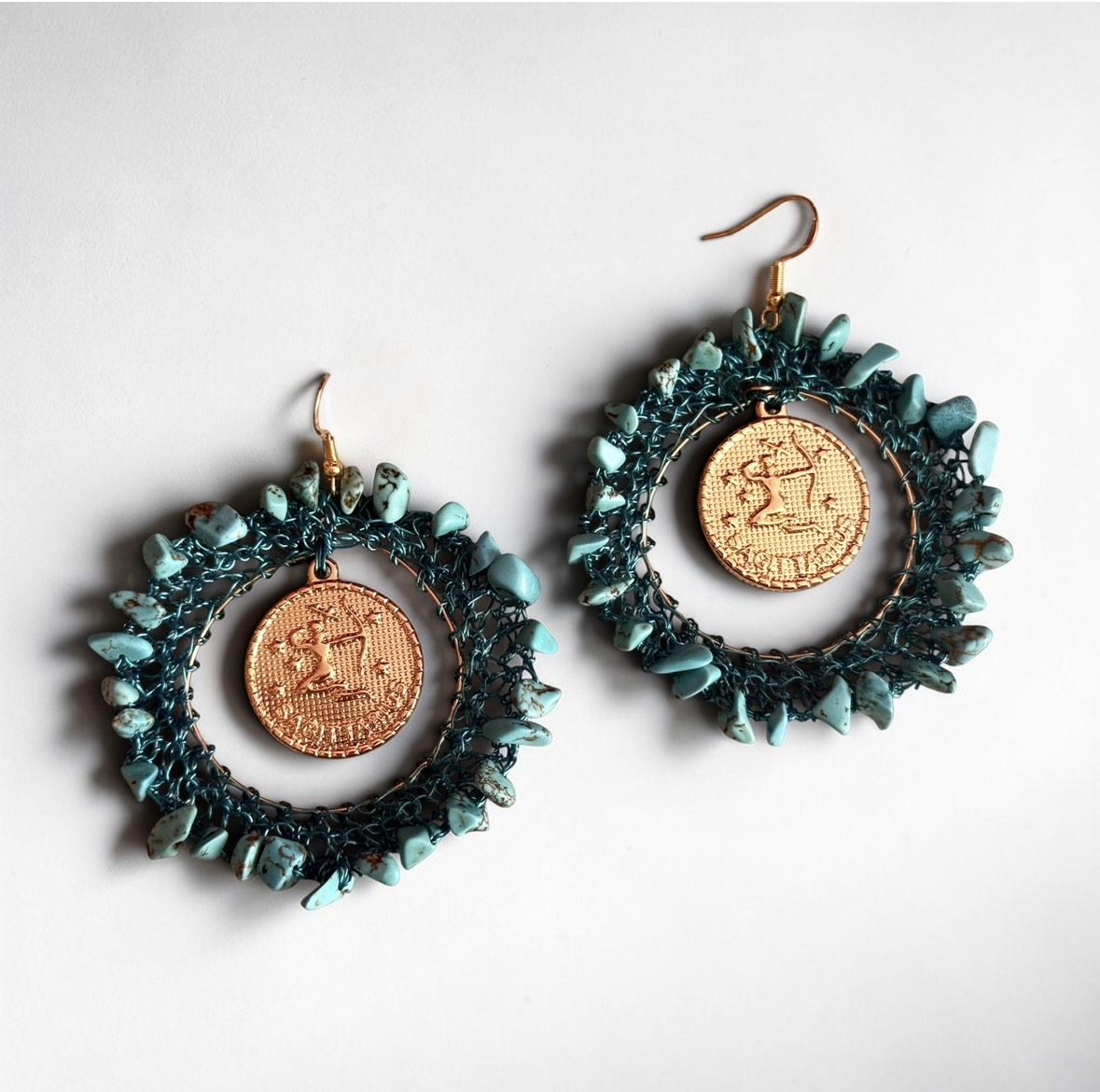 Turquoise Earrings with Sagittarius Pendant – December Birthstone Earrings - Image 2