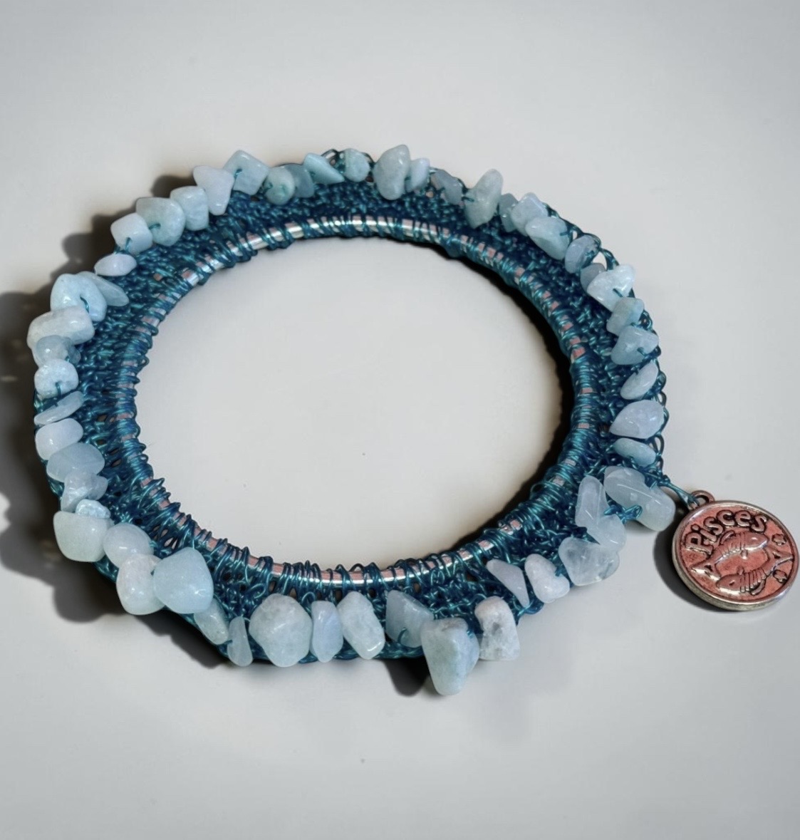 Natural Aquamarine Stone Pisces Bangle| Handmade Bangle - Image 2