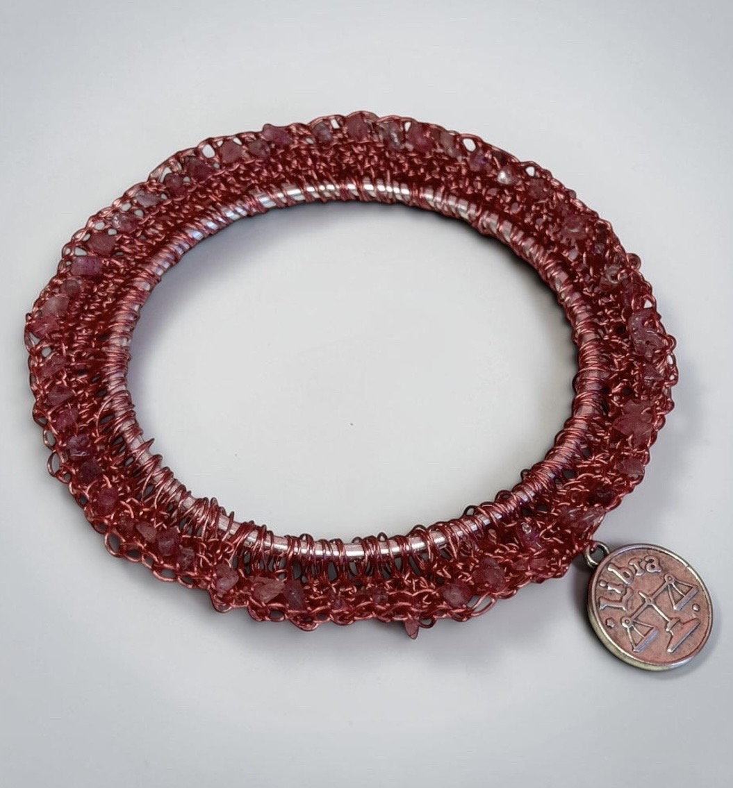 Pink Tourmaline Stone Bangle with Libra Charm - Image 2