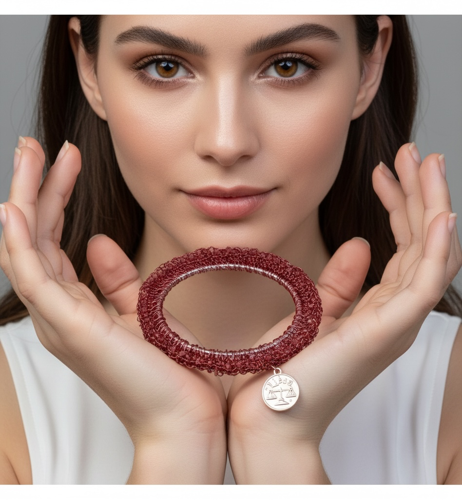 Pink Tourmaline Stone Bangle with Libra zodiac charm