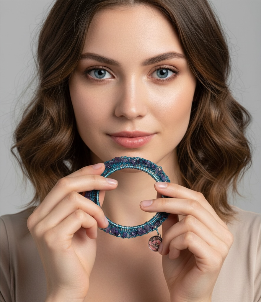 Amethyst Stone Bangle with Aquarius charm and February birthstone