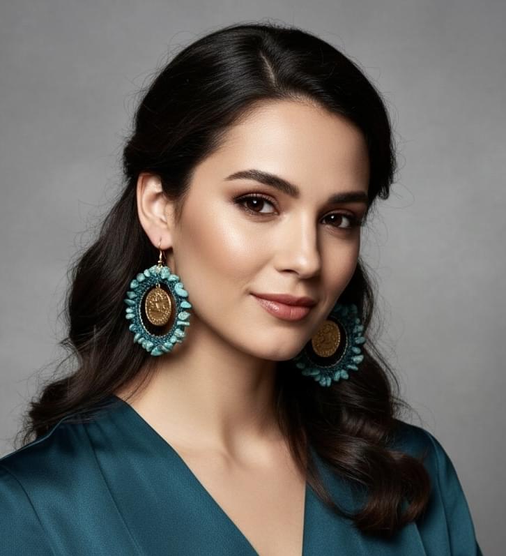 Handmade turquoise earrings with genuine turquoise gemstone and 18-carat gold-plated Sagittarius zodiac pendant, Decemeber bithstone earrings